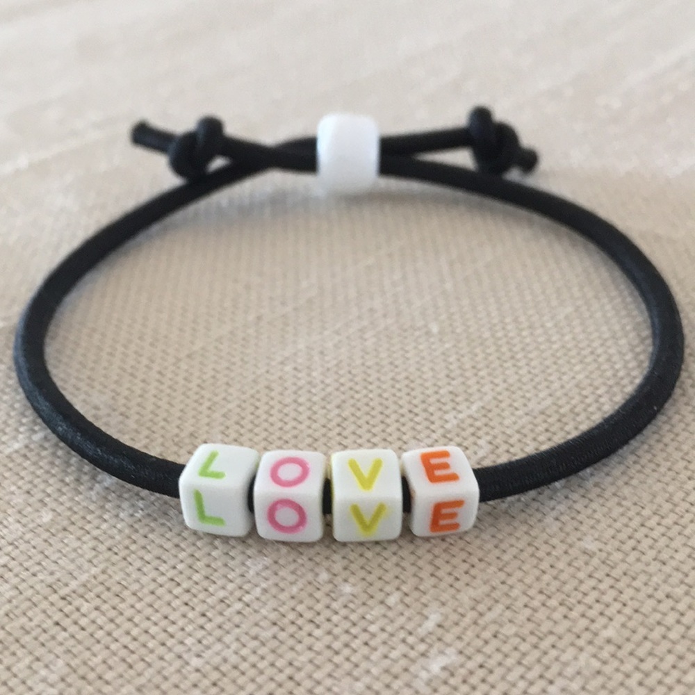 HAND CRAFTED LOVE Adjustable Bracelet Multicolored Letters Black Cord - Picture 1 of 2